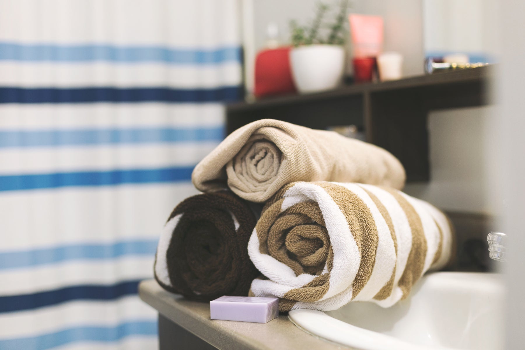 Rolled bathroom towels